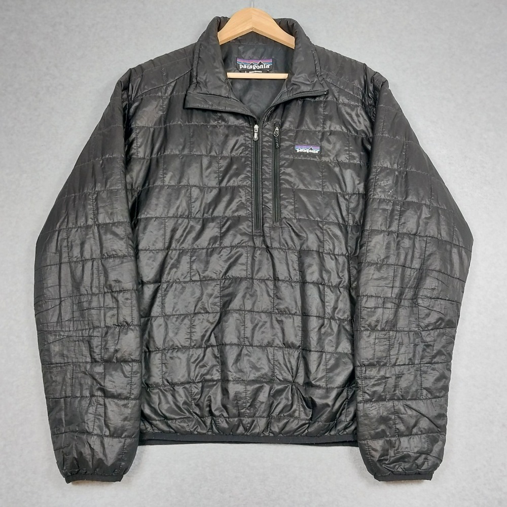 Patagonia Nano Pullover Jacket Mens Large Black 1/4 Zip Puffer Primaloft 84020